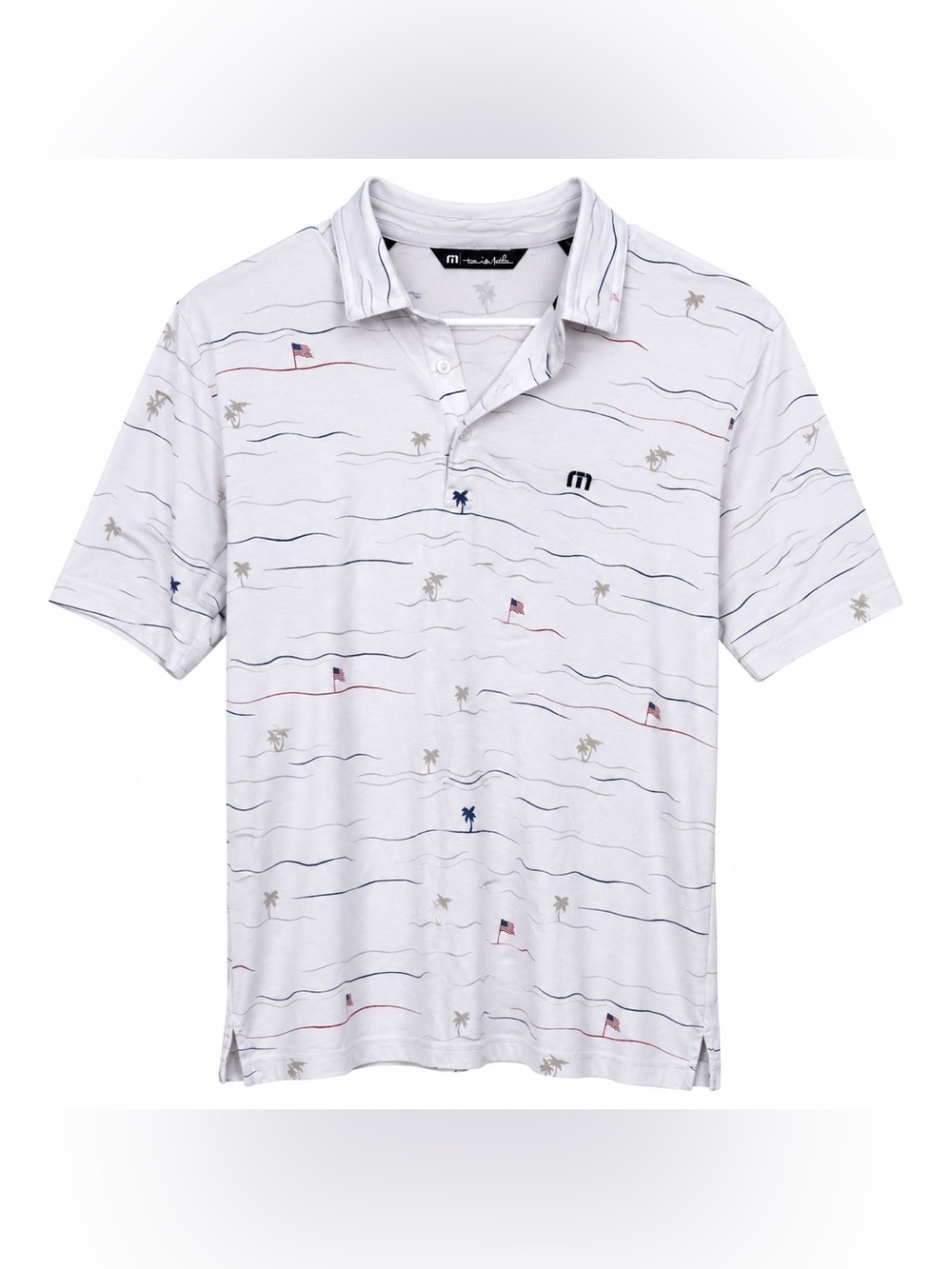 TravisMathew Golf Polo Shirt Men White Palm Tree Beach Coastal Performance Large